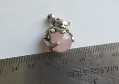 1in VINTAGE STERLING SILVER ROSE QUARTZ ORB CAT PENDANT POOLS OF LIGHT STYLE