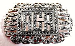 ANTIQUE LARGE LADIES STERLING SILVER ACA MARCASITE STONES PIN BROOCH 9.40 Grams