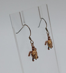 925 Signed Sea Turtle Earrings 1in Drop Vermeil Shell Sterling Silver VTG