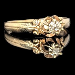 Vintage Old European Cut Diamond 14k Yellow Gold Ring by Lander Bros Engagement