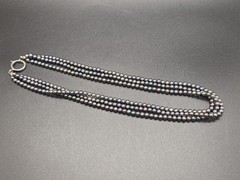 Vtg 3 Strand Purple Dark Grey Opalescent Pearl Necklace Sterling Silver Clasp 24