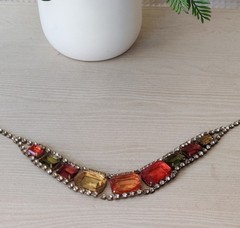 Vintage Multi-Color Rhinestone Statement Necklace, 18″
