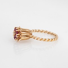 Ruby Diamond Tulip Ring Sz 6 Vintage 10k Yellow Gold Stacking Band Jewelry