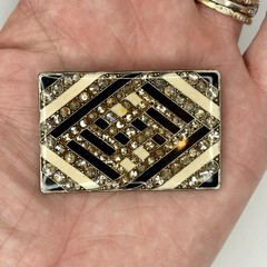 Vtg Pierre Bex Art Deco Geometric Rhinestone Enamel Brooch Trombone Clasp