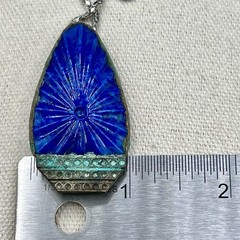 Cobalt Blue Statement Pendant Necklace Set Peacock Brooch Earrings Art Deco Look