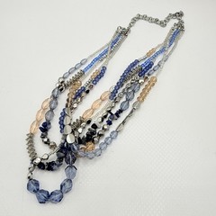 Premier Designs Multilayered Necklace w/ Blue Stones & Glass and Acrylic Beads