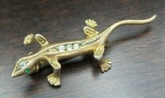 Stylish Vintage German Theodor Klotz 835 Coin Silver & Rhinestone Lizard Brooch