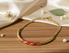Vintage Monet Red Enamel Rope Twist Collar Necklace Gold Tone Runway 15 In