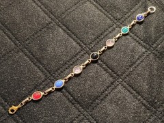 Vintage Egyptian Revival Scarab Glass Cab Bracelet 7in | Multi-Color Gold Tone