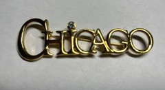 Vintage Monet Gold-Tone “Chicago” Signed Rhinestone Brooch Pin – 3 1/8″