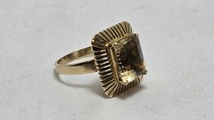 VINTAGE 14k Gold 5.2 DWT MCM Emerald Cut Smokey Quartz Cocktail Ring Size 9
