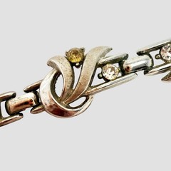 Vintage Trifari Silver Tone Clear Rhinestone Scallop Scroll Bracelet 1955 -1969