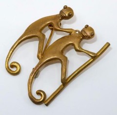 Vintage Gold Tone Pair of Monkey Pendant, Brooch or Pin, 1 3/8″ x 1 3/4″
