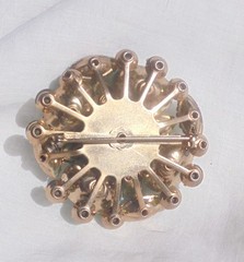 Vintage Aqua Lava Glass Green and AB Rhinestone Flower Brooch