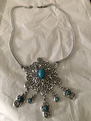 Vintage Silver Tone Faux Turquoise Necklace Tribal Festival Boho Stunning