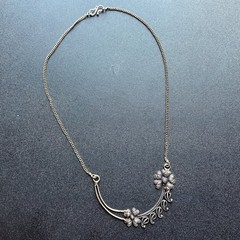 Vtg 70s Necklace 925 Silver S Hook Flower Curved Bib Boho Chic Wirework 16”
