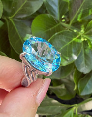 VINTAGE LARGE OVAL CUT BLUE TOPAZ SOLITAIRE RING 925 STERLING SILVER STATEMENT
