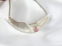 Vintage Sterling Silver 925 Artisan Modernist Rhodochrosite Slide Necklace