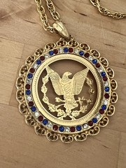 Vintage Patriotic AMERICAN EAGLE Red White Blue Rhinestone BICENTENNIAL NECKLACE