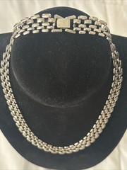 Vintage Korea Silver Tone 5-Row Panther Link Watchband Statement Choker Necklace