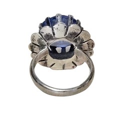 Vtg Large Sky Blue Faceted Topaz Flower Sterling 925 Ring Solitaire Mexico Sz 6