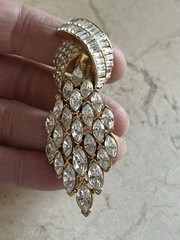 Vintage Ciner? Crystal Rhinestone Statement Drop Hinged Clip on Earrings 3″ Long