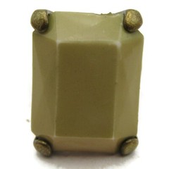 Vintage Statement Ring Sz 6.5 Olive Green Emerald Cut Plastic Stone Brass