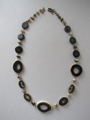 Vintage 1960’s Retro Flat Bone or Horn Disc Beaded Necklace 31″