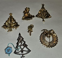 6 Christmas Brooch Rhinestone Enamel Pins Costume Jewelry, 1.5-2.5 Inches