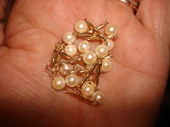 Vintage 6.2mm Round Beaded Pearl 16.5″ Necklace Choker 14kt Yellow Wire Gold