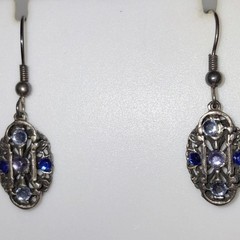 Vintage Royal Blue Czech Glass Filigree Ornate Drop Dangle Earrings