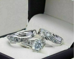 His/ Her Wedding 14k White Gold Plated Round Lab-Created Diamond Trio Set Ring