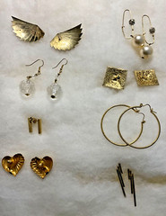 Vintage Earrings Lot Eight Pairs GoldTone Pierced Styles Hearts Hoop Dangle Post