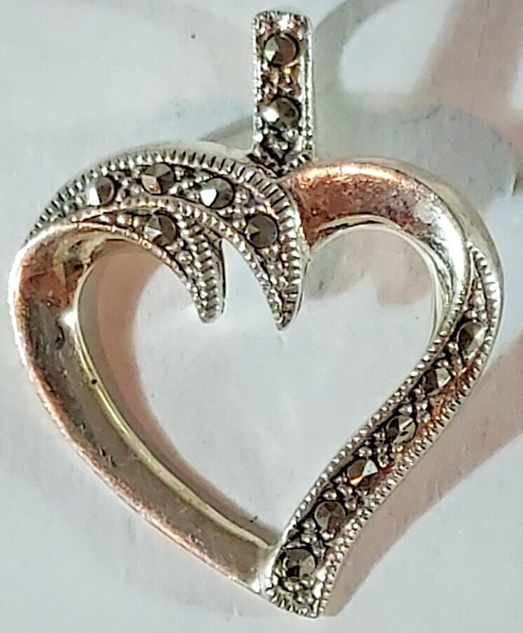 Vintage Sterling Silver MARCASITE HEART #12 PENDANT, 2.46g
