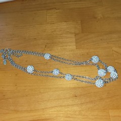 Vintage CHICO’S White Beaded Ball Station Necklace Opera Length 40″ 71g