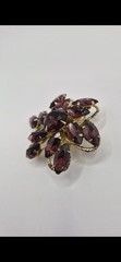 Vintage Signed Judy Lee Purple Marquise Rhinestone Flower Brooch Gold Tone Pin
