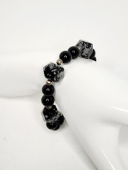 Vintage Black and Snowflake Round & Hexagonal Barrel Obsidian Bead Bracelet