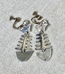 Taxco Silver Fish Dangle Earrings signed IP with Eagle Modernist Screw Back