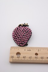 Vintage pink rhinestone enameled strawberry brooch 2 x 1.5 in unsigned