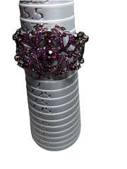 VTG VCLM Signed Articulated Cuff Bracelet Filigree Purple Rhinestone Goth