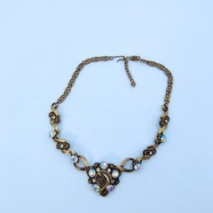 Vintage Florenza Victorian Style Choker Necklace Gold Tone AB Rhinestone Signed