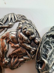 Vintage Silver Coated Brass Jungle Lion Stampings Findings Lot of 3
