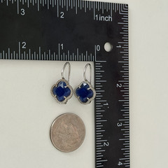 Dyadema Designer 925 Sterling Silver Blue Stone Clover Leverback Dangle Earrings