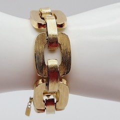 Monet Chunky Square Link Gold Tone Brush Finish Vintage Bracelet No Safety Chain