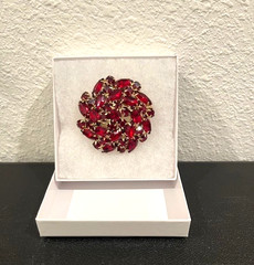 Vintage Red Rhinestone Brooch & Earrings Set | Gold-tone Signed Celebrity NY