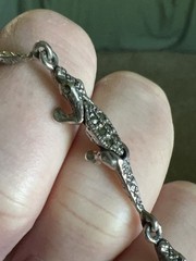 Vintage Sterling Silver Marcasite Articulated Alligator Link Bracelet