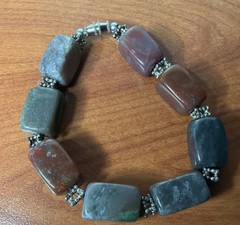 Multi Gemstone Bloodstone Quartz and Agate 7.5 Inch Bracelet
