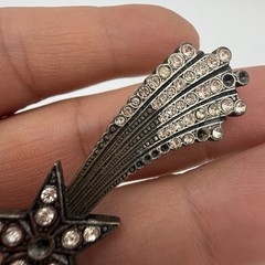 Antique Shooting Star Brooch Trombone Clasp Clear Crystal Read