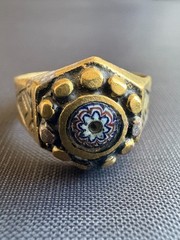 Vintage Handmade Tuareg Brass Ring Geometric Patterns & Rosette Motif Size 10 US