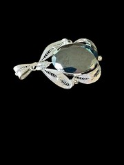 Vintage Sterling Sorrento Silver Hematite Stone Filigree Drop Pendant 2″ L ong